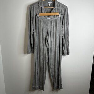 Eberjey Pajama Set Womens XS Gray Button Up Modal Stretch Top Pants Lounge
